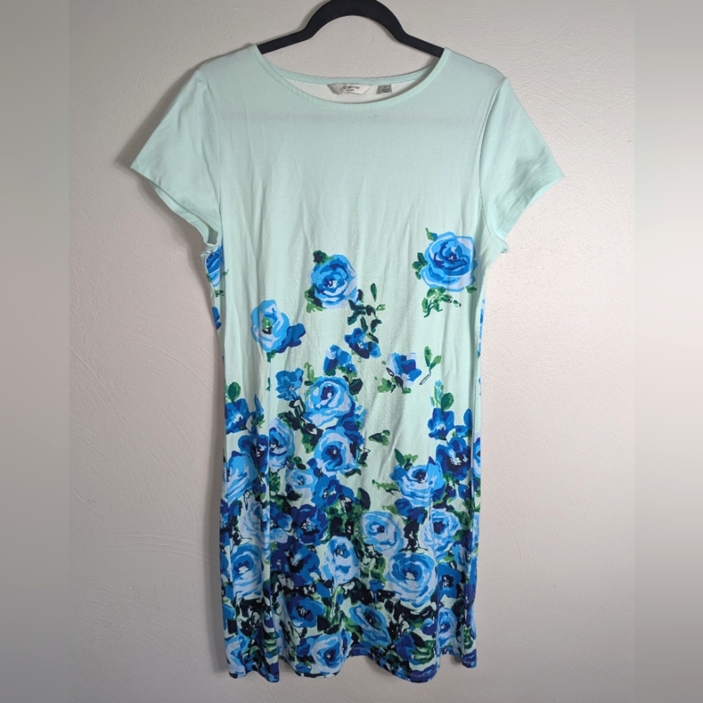 S Liz Claiborne Blue Floral Print Shirt Dress